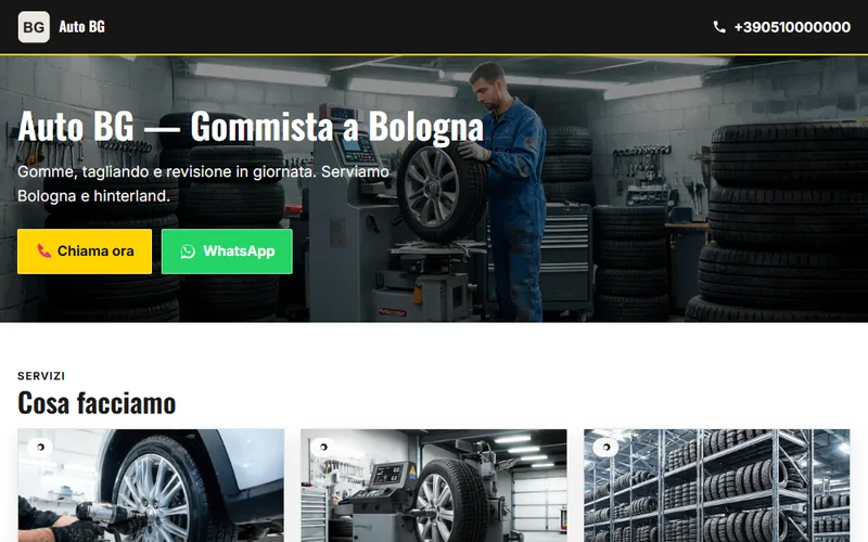 Esempio di pagina per officine auto
