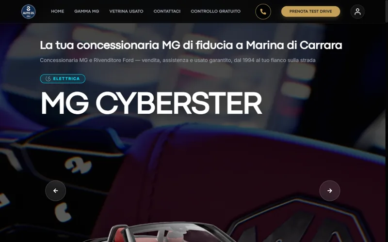Sito realizzato per Auto2G — concessionaria MG e Ford a Carrara